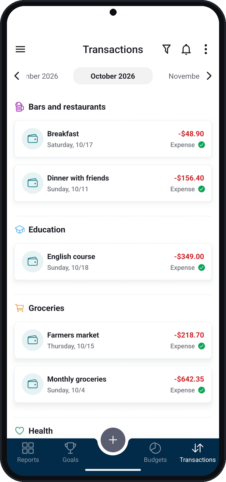 Transactions of the month